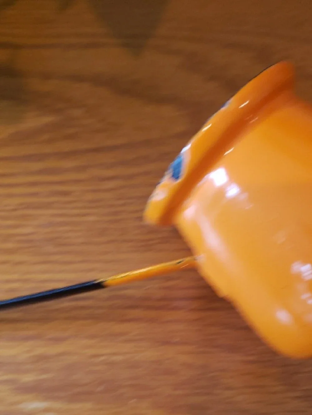 Vtg Bright Orange Enameled Fondue/ Melted Butter Pourer